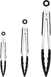 Kitchen Tongs & Barbecue Tongs Set - 7/9/12 Inch 3-Piece Stainless Steel Silicone-Tipped Food Tongs for Cooking, Grilling, BBQ, Steak, Salad, Baking (Non-Slip, Heat Resistant)
