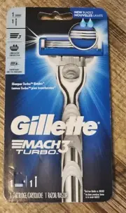 1 Gillette Mach 3 Turbo Metal Razor Blade Refill Cartridge Metal Shaver Handle