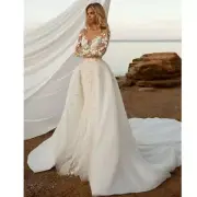 Bohemian Wedding Dresses Elegant Women Sexy V-Neck Mermaid Detachable Two In One