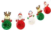KOMBIUDA Christmas Decor Honeycomb Santa Elk Snowman Paper Banner Festive Party Decorations