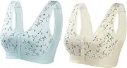 [WANGPIN] 2Pcs Cotton Bras For Seniors Front Closure Wireless Bra Vest Soft Cup Full Coverage Sleep Bra For Elderly Women