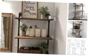 Industrial Pipe Bookcase Wall Shelf,Rustic Floating Wood Shelves Shelving 24''
