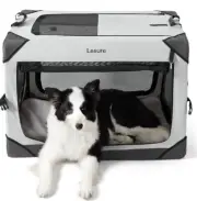 Lesure Collapsible Dog Kennel Cage Crate Soft - 36 Inch L Gray Large