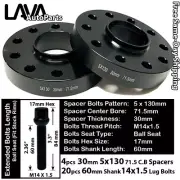 4PC 30MM THICK 5X130 71.5MM C.B WHEEL SPACER+14X1.5 BOLT FIT AUDI VW PORSCHE (for: Audi)