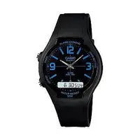 在飛比找蝦皮購物優惠-CASIO 精簡策略雙顯運動腕錶-黑+藍字-AW-90H-2