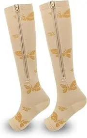 [VCODWCSJO] 3 pairs Sports Compression Zipper Socks Long Leg Elastic Socks Toe Compression Socks Outdoor Long Leg Elastic Socks