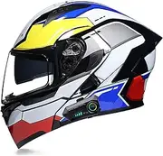 Full Face Motorcycle Bluetooth Helmet,Lightweight Ventilation Design,Full Face Flip Up Motorcycle Helmet,Motorbike Bluetooth Modular Helmet,ECE Approved,with Double Visor H,XXL=63-64CM