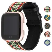StrapsCo Embroidered Leather Watch Band Strap for Fitbit Versa / 2 / Versa Lite