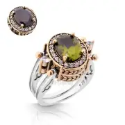 Turkish Reversible Oval Peridot and Black Topaz 925 Sterling Silver Ring