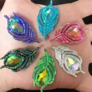 3D Peacock Feathers Flatback Rhinestone- Scrapbook Craft Decor Rhinestones 10pcs