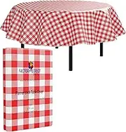 Red Gingham (Checkerboard) Vinyl Tablecloths - 70 In. Round - Pack Of 1 Round Tablecloth - Flannel Backed Tablecloths For Round Tables - Plastic Table Cloths With Flannel Backing - Waterproof