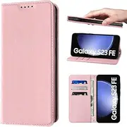 [LANJLM] Wallet Case for Samsung Galaxy S23 FE Phone Cases Premium Leather PU Flip Cover Magnetic Shockproof Closure Book Design with Kickstand Feature & Card Slots Samsung S23FE Case - Pink