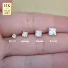 14K REAL Solid Gold Square Cubic Zirconia Basic Stud Earrings Men Women Daily