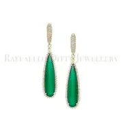 14.87ct Diamond & Green Agate Dangle Earrings in 14k Yellow Gold Valentine Gift