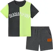[WESIDOM] Toddler Boy Clothes Outfits 2 Pieces Summer Clothes Letter Print Color Block T-Shirt and Shorts Clothing Set 18M-6T