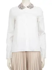 White Cotton Embroidered Collar Shirt