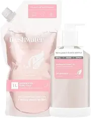 FRESHWATER FARM AUSTRALIA Soothing Castile Hand Wash – Liquid Hand Soap, Bathroom Hand Soap with Hand Soap Pump - Rosewater + Pink Clay - Refillable Glass Bottle 500ml & Refill 1 ltr