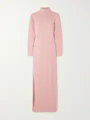 [SIEDRÉS] SIEDRÉS - Embroidered Stretch-knit Turtleneck Maxi Dress - Pink - xx small xx small Pink