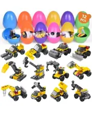 12PCS Prefilled Easter Eggs with Construction Vehicles Mini Building Blocks