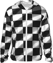 [LHBWCVN] UPF 50+ Light Jacket Full Zip Sun Protection Hoodie for Women Men Long Sleeve Black White Race Checkered Flag Sun Shirts