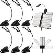 Retisee 6 Pcs Music Stand Clip on Reading Light USB and AAA Battery Operated LED Book Lights in Bed 3 Brightness Levels Ideal for Musician, Piano Player, AAA Battery Not Included(Dual Heads)