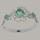 Solid 10k White Gold Natural Emerald & Opal Womens Ring - Sizes 4 to 12