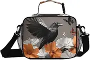Insulated Lunch Box Raven Sunflowers Butterfly for Women Men - Ideal for Work, Picnics - Includes Adjustable Shoulder Strap