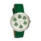 LADIES SHAMROCK DIAL WRIST WATCH WITH GREEN PU STRAP