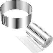 6-12 Inch Stainless Steel Adjustable Cake Mold Ring Mousse Baking Mould with Collars, 4 x 394 Inch Clear Strips, Transparent Rolls, Mousse Acetate Sheets for bake Decorating