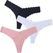 [OFFSUM] Women's Thong Panties - 3Pcs/Set Fashion Ruffles Seamless Thong Panties Ice Silk Breathable Low Waist Underwear Sexy T-Back G-String Underpant