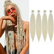 SOKU Platinum Blonde Pre Stretched Braiding Hair Extensions 24 Inch - 4 Bundles Synthetic Crochet Braids 613 Knotless Natural EZ Box Braids Hair Professional Soft Yaki Straight