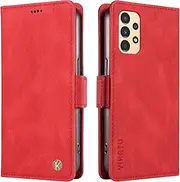 [YBFJCE] for Samsung Galaxy A73 5G Case with Card Holder, PU Leather Shockproof Durable for Samsung Galaxy A73 5G Phone Case Wallet Case Protective Flip Folio Cover, Red