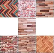 Kisangel 7 Pack Miniature Dollhouse Wall Stickers Retro Wood Grain Wallpaper for Scale Models