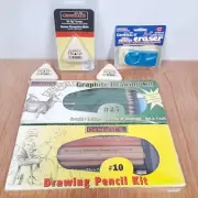 Graphite Drawing Pencil Sets and Tri-Tip Erasers Artists Crafts Lot