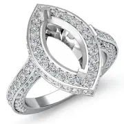Diamond Engagement Filigree Ring Marquise Semi Mount Halo Pave 14k W Gold 1.6Ctw