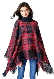 [Bellady] Women's High Collar Batwing Tassels Poncho Cape Winter Knit Sweater Cloak