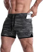 [EVERWORTH] Men's 2 in 1 Workout Shorts 5" Quick Dry Gym Shorts Bodybuilding Short Shorts Compression Shorts with Zipper Pocket