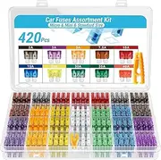 AUSELECT Car Fuses Kit - 420pcs Automotive Fuse Assortment, Auto Blade Fuse Assorted Set - 2A 3A 5A 7.5A 10A 15A 20A 25A 30A 35A 40A, Replacement Tool for Boat Motorcycle RV Trike SUV Marine Truck