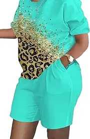 [Kencey] Women 2 Piece Outfits Summer Short Sleeve Pullover Tops and Matching Shorts Pants Lounge Sets