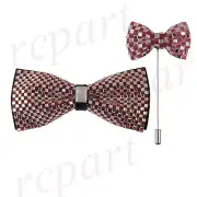 New in box Brand Q Men's bowtie lapel pin 2 piece set crystal red wedding formal