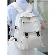 Minimalist Large Capacity Backpack for Students and Commuters – Multi-Pocket Laptop Rucksack with Side Straps and Front Buckle Design for School, Travel or Dai