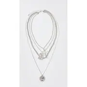 Mens Silver Layered Necklace With Pendants