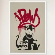 Galrie Banksy Gangsta Rat Art Print - Iconic Urban Rebellion Poster, 2004, White Frame, 70 x 100cm (28 x 40inch)