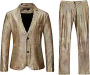 [Zadaos] Mens Stage Prom Suits Plaid Sequin Jacket and Pants Men Dance Party Costume Shiny Blazers Sets