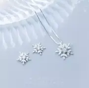 Fashion Snowflake Pendant Silver Pave CZ Jewelry Set: Necklace & Earrings