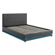 LED PU Leather Gas Lift Storage Bed Frame Black - King