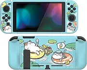 PlayVital Pool Party Kitten Protective Case for Nintendo Switch, Soft TPU Slim Case Cover for Nintendo Switch Joycon Console with Colorful ABXY Direction Button Caps