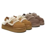 AUSTRALIAN SHEPHERD® 2-Way Style UGG Slippers Women Removable Strap Slingback Platform Rilee - Brown / AU Ladies 9 / AU Men 7 / EU 40