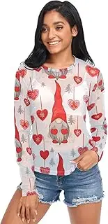 [RPLIFE] Cute Christmas Gnome Red Womens Mesh Top, Sheer Tops for Women S-XXL