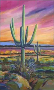 Ceramic Tile Mural Backsplash Libby Southwest Saguaro Cactus Art SLA052